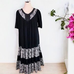 Sante Classics Dress Black White Crinkle Cotton Midi Tunic